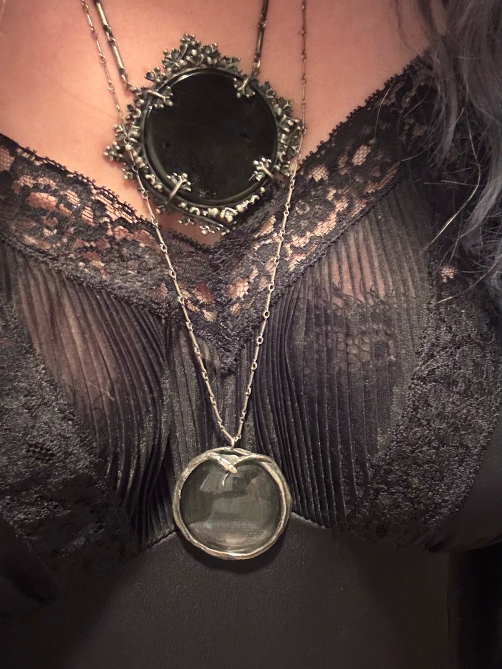 Blood milk jewels oroborous Antique-Style Round Magnifier Pendant Necklace - Picture 3 of 3